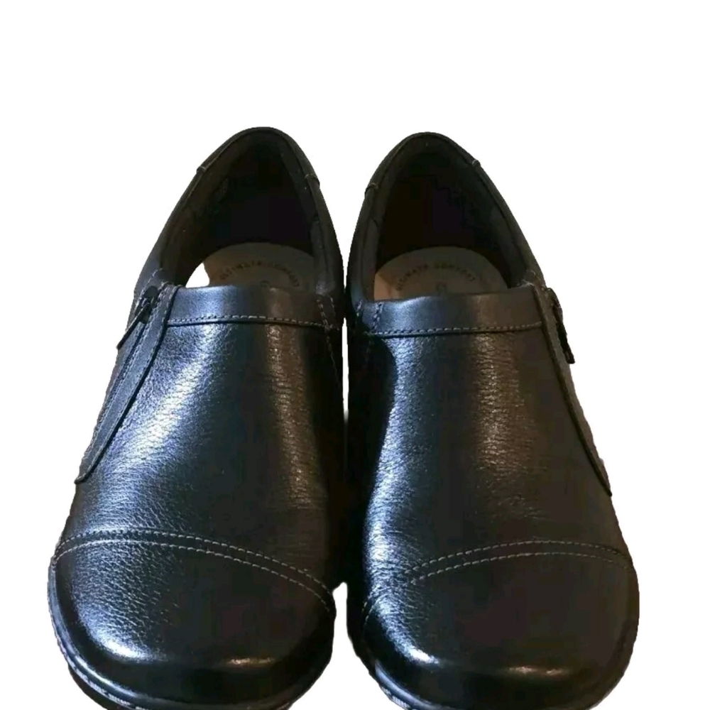 Clarks Cora Giny Women’s Black Leather Side-Zip Slip-On Loafer Shoes Size 9.5 M - Picture 3 of 10